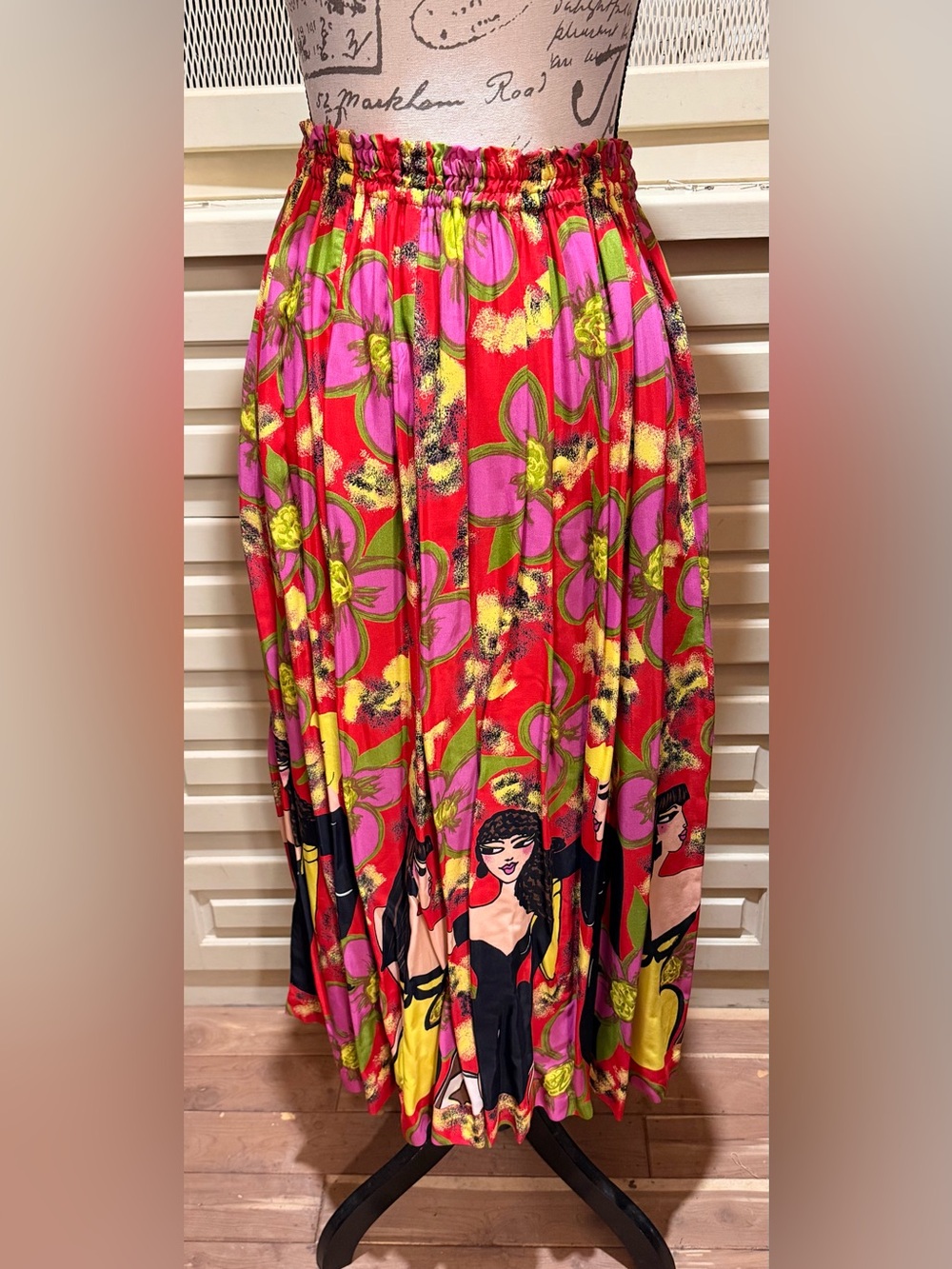 Vintage Chacok Paris Pop Art Woman & Floral Print Maxi Skirt